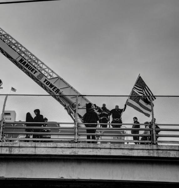 Nanuet and New City Fire Departments pay tribute to fallen hero Sergeant Lemm, Also member of the NYPD. 304 overpass. 12/28/2015. Photo's by Paul Tuzzolino
